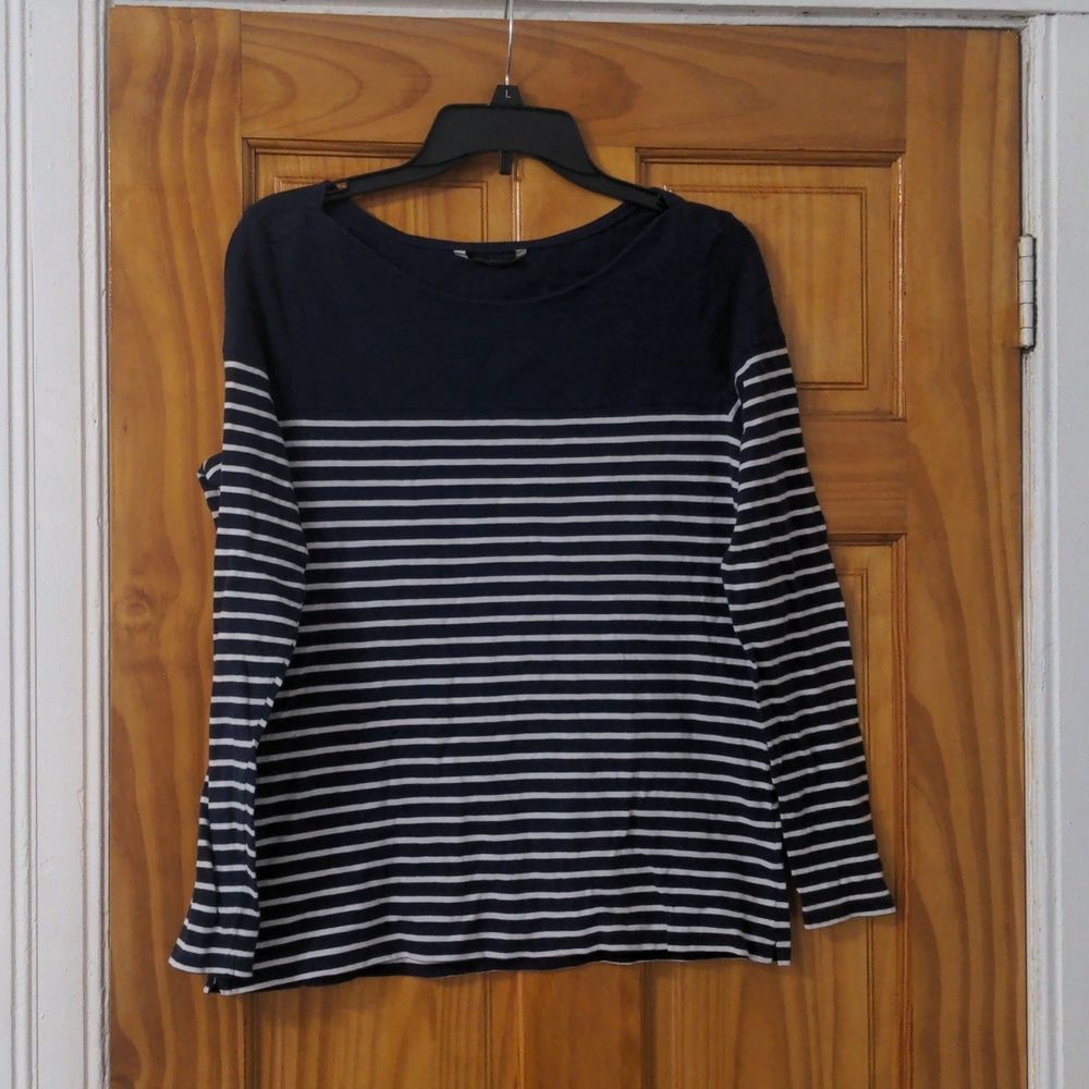Navy Blue stripe long sleeve shirt - size 14 UK - M&S